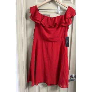 Lulus Women's Large Red Off-the-Shoulder Mini Ruffle Dress Lined Cocktail NWT‎